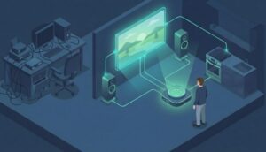 Ilustración de diseño humano que propone Samsung: IA conectando tecnología y usuarios en armonía.